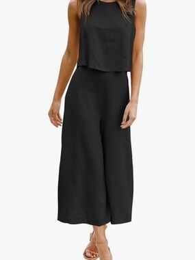 Women’s Black Wide-Leg Jumpsuit - Sleeveless Crop Top